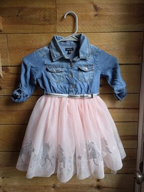 Zunie Denim Top Pink Unicorn Tulle Dress.